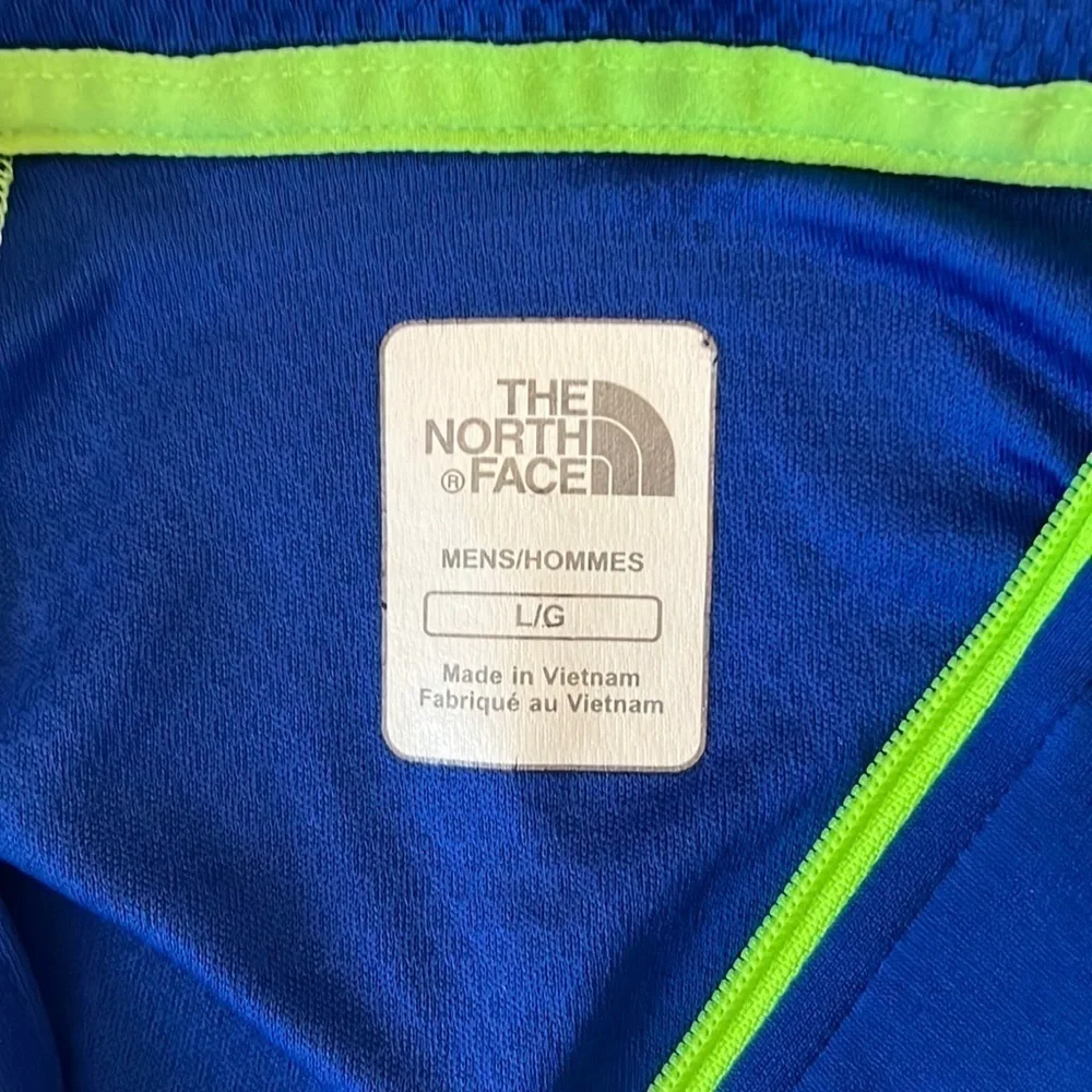 THE North Face 1/2 zip, size large, cobalt blue and chartreuse trim, good shape